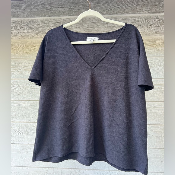 Madewell Texture & Thread Black V Neck Short Sleeve Top size XXL - Picture 2 of 9